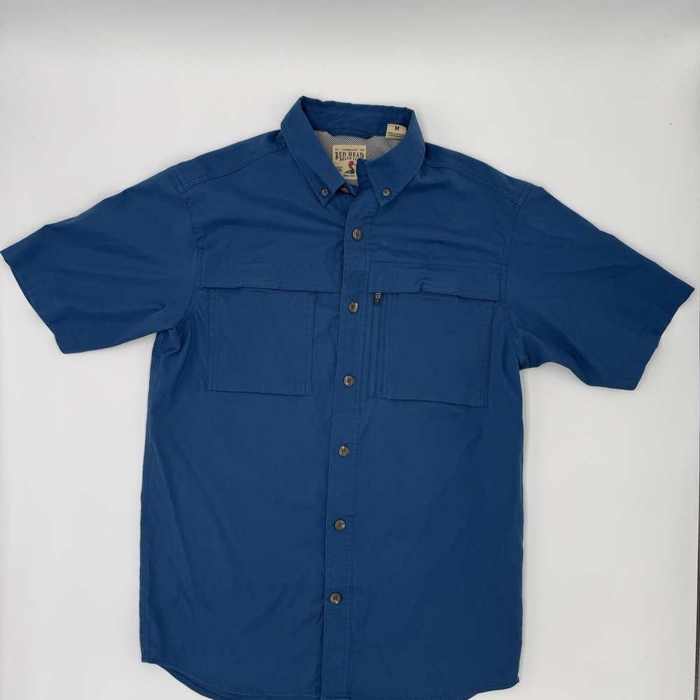 Dri Duck Fishing Shirt Mens Blue Short Sleeve Vented Water Resistant Medium